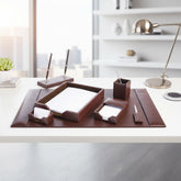 Dark Brown Bonded Leather Desk Set, 7pc